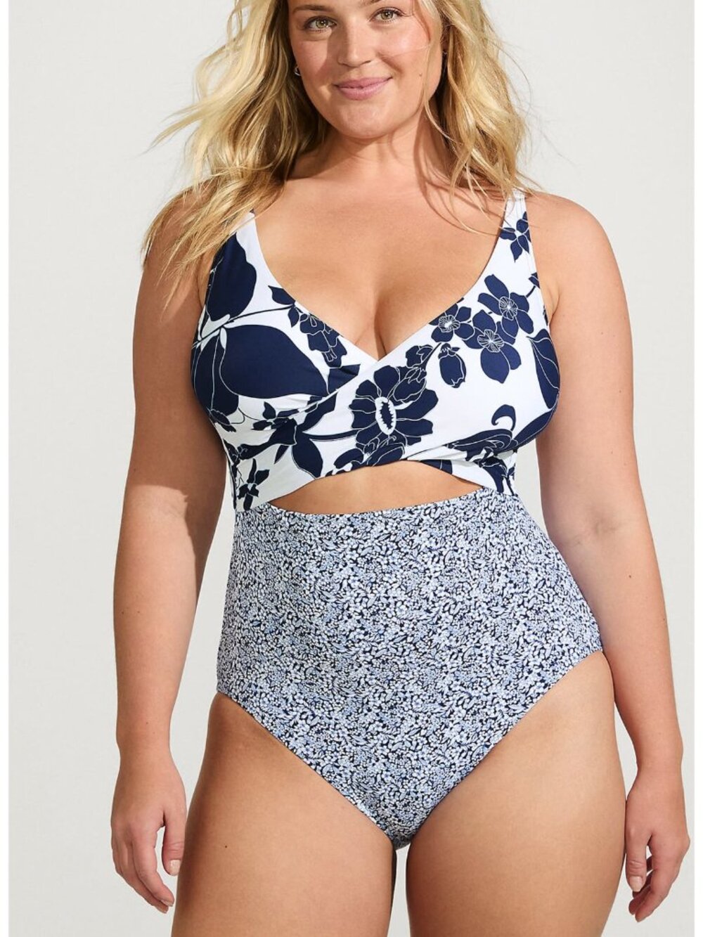 NWT Lands' End Women's Plus Size Wrap Monokini High Leg One Piece Swimsuit 14L
